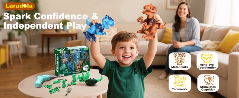Laradola Dinosaur Toys for 3 4 5 6 7 8 Year Old Boys, Take Apart Dinosaur Toys for Kids 3-5 5-7 STEM Construction Building Kids Toy with Electric Drill, Party Christmas Birthday Gifts Boys Girls