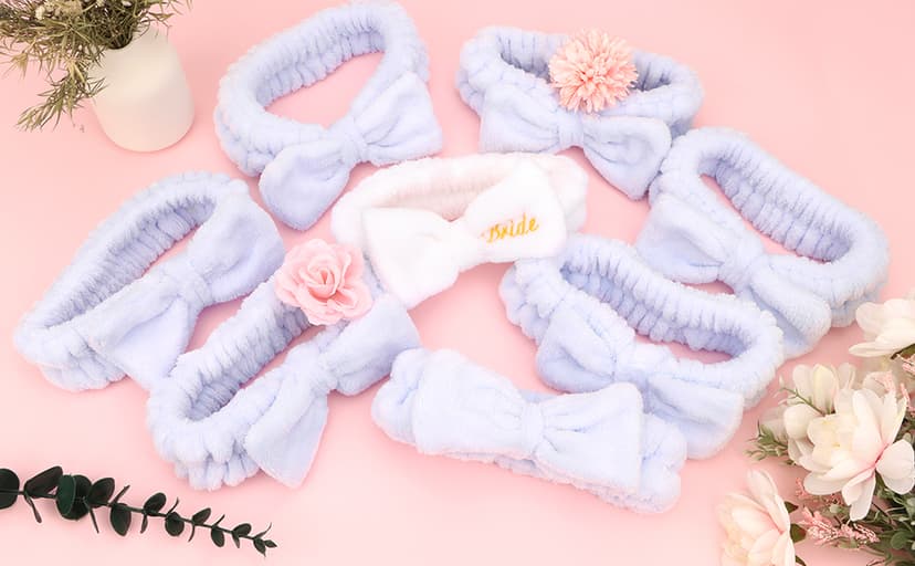 Semato Bachelorette Party Favor Set - Bride & Bridesmaid Spa Headbands (1 Bride + 7 Blue)