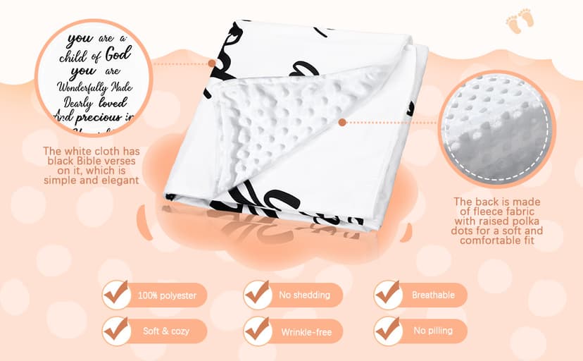 Rtteri Christian Gift for Baby Plush Baby Blanket with Dotted Backing First Communion Gift Baptism Blanket Scripture Swaddle Bible Verse for Newborn Boy Girl Christening Godchild Gift(Pink and White)