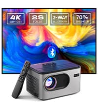 Projector with Two-way Bluetooth, Mini Projector with Projector Screen, Full HD 1080P Portable Video Projector, Home Movie Projector Compatible with HDMI/USB/Smartphone