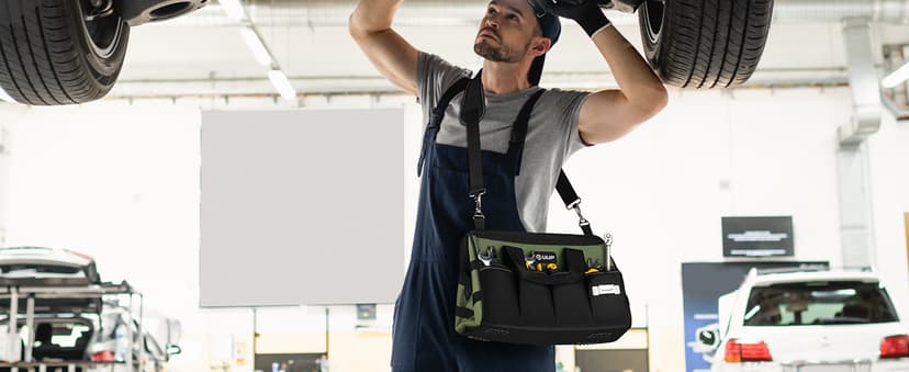 Heavy Duty Tool Bag 15-Inch, 16-Pocket Portable Empty Tool Box Organizer Storage, Toolbox Organization, Soft Handle Large Zipper Carrying Toolbag, Dad Men Mechanic Birthday Stocking Stuffer Gifts