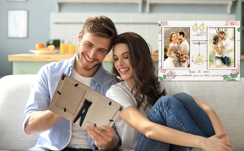 (1-99th) Wedding Anniversary Picture Frame, Anniversary Wedding Gift for Couple, Newlyweds. Engagement Gift for Her or Him. Then & Now Double Picture Frame (4”x6”)