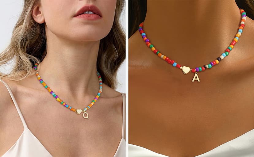 Colorful Initial Necklaces for Girls Women Kids - Teen Girls Gifts Trendy Beaded Initial Necklace Dainty Letter Gifts Choker Necklace for Girl Jewelry