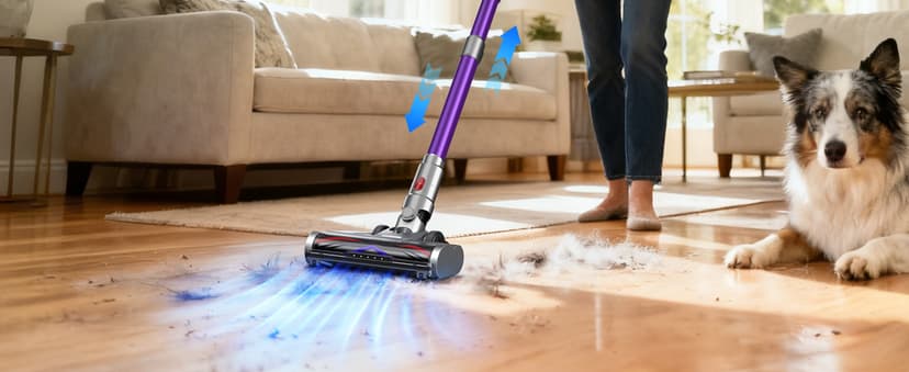 Cordless Vacuum Cleaner - Powerful Stick Vacuum with HEPA Filter, 55-Min Runtime, LED Light, Anti-Tangle Brush, Detachable Battery, Lightweight for Home, Pet Hair, Carpets & Hard Floors