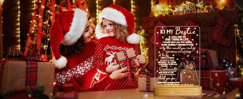 to My Bestie Gifts,3D Illusion Lamp I Love You Friends Night Light for Best Friend Sister Boys & Girls Women BFF Birthday Holiday, Soft Warm White Colors LED Wooden Table Lamp