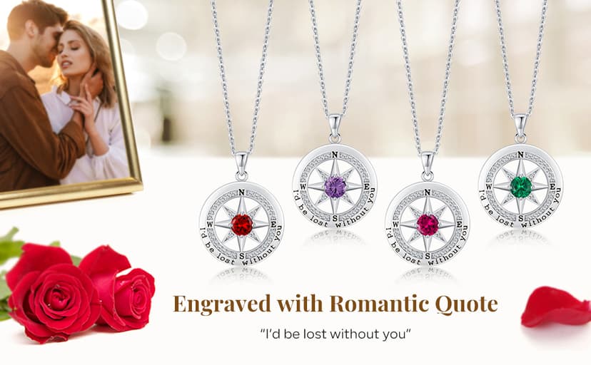 S925 Necklace Gift for Wife |Compass Jewelry |Women Anniversary |Sterling Silver |Girlfriend Birthday Gifts for Her Valentines |I'd be Lost without You |Jewel 18K Gold