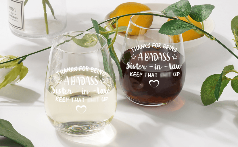 Futtumy Sisters Gifts for Sister-in-law, Thanks for Being A Sister-in-Law Stemless Wine Glass, Funny Mother’s Day Birthday Gift Christmas Gift Thank You Gifts from Soul Sisters, 15oz