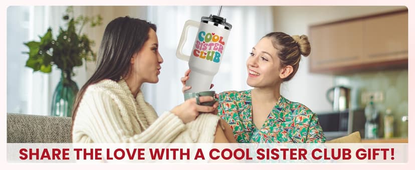 Cool Sister Club Tumbler 40Oz - Big Sis Gift Ideas, Funny Coffee Presents for Her, Cute Sibling Tumbler with Handle for Younger or Older Sisters, Birthday Gifts for Women and Teenage Sis