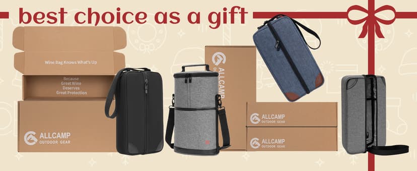 ALLCAMP Wine Bag - Insulated Cooler Bag with Wine Glasses, Bottle Opener & Wine Accessories for Wine Lovers - Portable Wine Gift Bag for Travel, Picnics, and Gift Ideas(Gray)