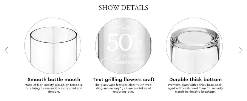 AW BRIDAL 50th Anniversary Wedding Gifts for Couples, 50th Anniversary Decorations for Parents Mom Dad, 50Year Golden Wedding Vase Centerpiece, Friend Sister Birthday Gifts, Flower Vase Home Decor