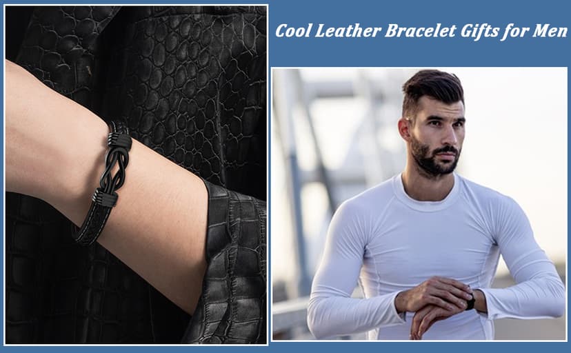 Gifts for Men Him Husband Boyfriend Dad Son Grandson Nephew, Cool Love Infinity Leather Bracelets Fathers Day Ideas Present Gift for Birthday Anniversary Retirement Christmas