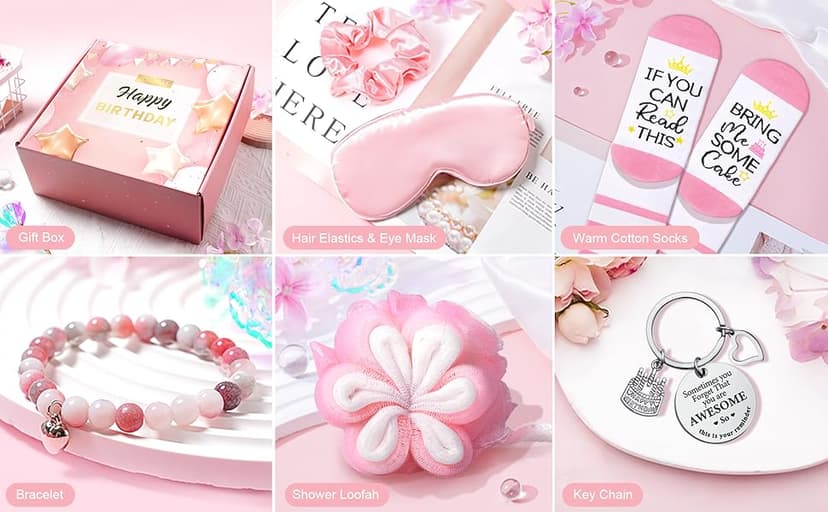 Birthday Gifts for Women, Happy Birthday Gifts Basket for Women Self Care Gift Get Well Soon Gifts, Rose Relaxing Spa Gift Basket with Beach Towel, Woman Birthday Gift for Sister Coworker Her Bestie