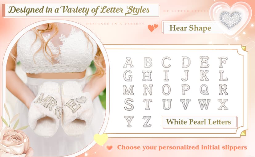Tarpop Bride Slippers Mrs Slipper for Wedding with Personalized Initial Pearl Design Bridal Gifts