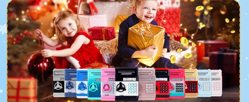 Refasy Piggy Bank Cash Coin Can ATM Bank Electronic Coin Money Bank for Kids Age 3-12, Money Savings Box Mini ATM Coin Bank Toys Gifts for 3 4 5 6 7 8 9 10 11 12 Year Old Boys Girls