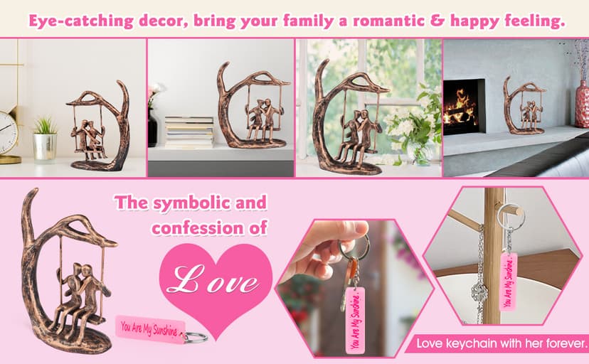 Anniversary Wedding Gifts for Couple/Her - Romantic Couple Statue in Love, Antique Bronze Metal Figurine Sweet Loving Together Iron Sculpture Decor, Gifts for Wife Husband Christmas