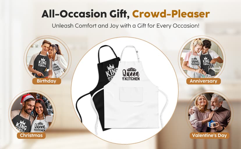 King & Queen Apron Set - Wedding Engagement Gifts for Couples, Funny Kitchen Gifts for Couples, Husband, Wife, Boyfriend, Girlfriend, Him Her, Bridal Shower Gifts, Unique Valentine's Day gifts ideas