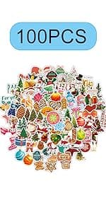 100PCS Christmas Theme Stickers, Non-Repeating Vinyl Waterproof Holiday Stickers, Holiday Gifts for Kids and Teens, Xmas Party Favorite, Stocking Stuffers for Kids Toddlers Teens Boys Girls