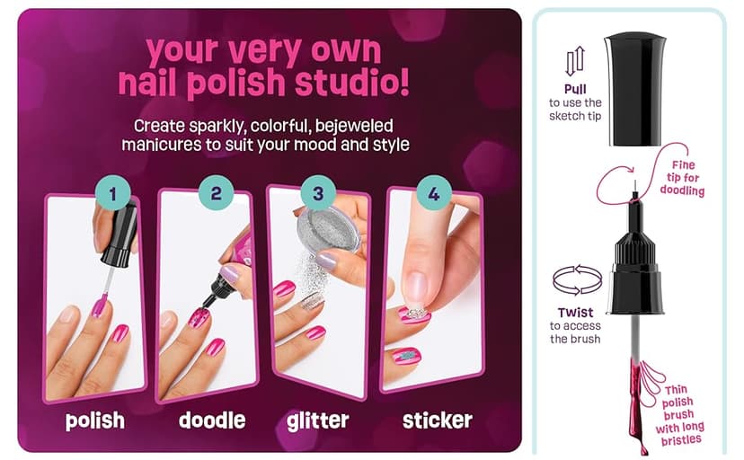 Nail Art Studio for Girls - Birthday Gift - Nail Polish Kit for Kids Ages 7-12 Years Old - Girl Gifts Ideas - Gift Set - Girly Stuff - Polish, Pens, Glitter, Stickers, Gems, Filer - 8 9 10 11 12 Year