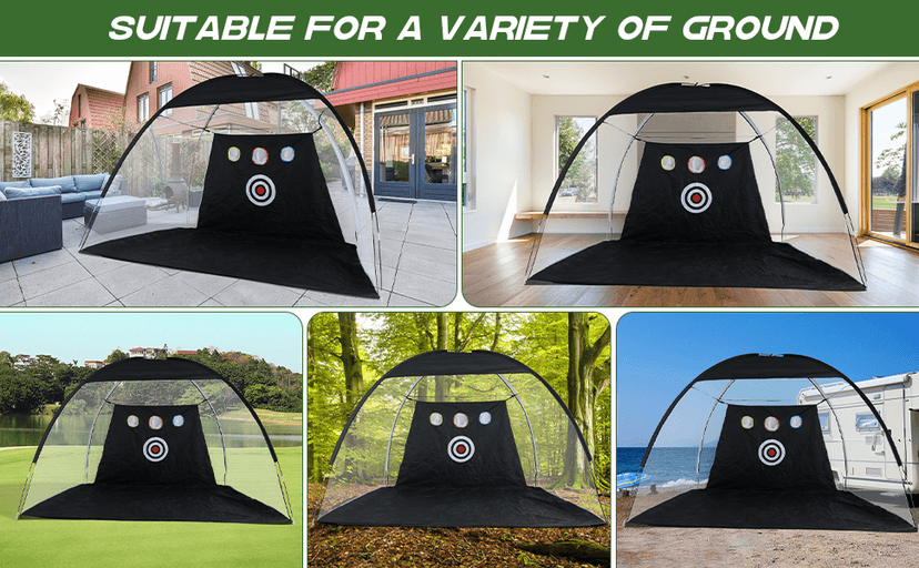 Golf Net, 10x7ft Practice Net with Tri-Turf Mat, All-in-1 Home Golf Hitting Aid for Backyard Driving Chipping Swing Training, Black