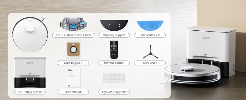 ILIFE A30 Pro Robot Vacuum and Mop, Self Emptying Station for 60 Days, 5000Pa Suction, LiDAR Navigation, No-Go Zones, 2.4G WiFi/App/Alexa/Remote Control, Roller Brush for Carpet, Hard Floors, 110V