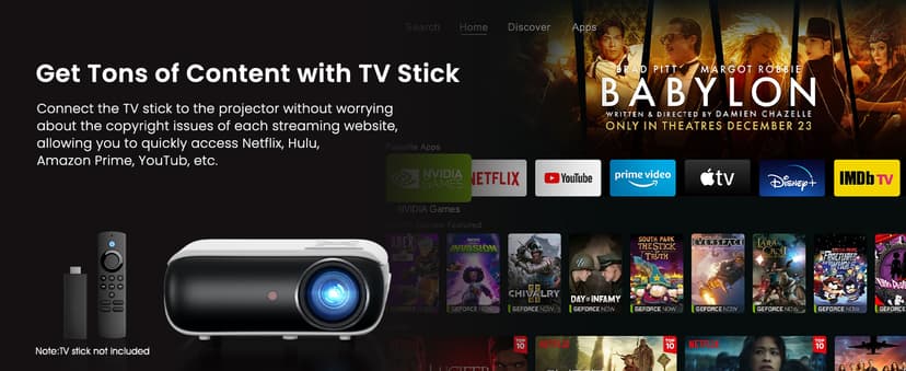 HAPPRUN Native 1080P Bluetooth Projector, Full HD Portable Outdoor Movie Projector with Built-in Speaker, Compatible with Smartphone, HDMI, USB, AV, Fire Stick, PS5 for Home, Bedroom, Outdoor Use