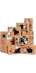 JOYIN 12PCS Christmas Cookie Boxes for Gift Giving, 8.75" x 5.75" x 2.75" Xmas Holiday Bakery Treat Boxes with Window, Kraft Cookie Tin Container Box for Baked Goods, Cupcake, Pastry, Candy, Brownies