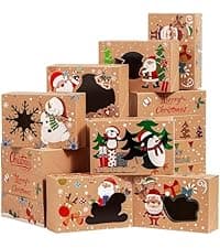 JOYIN 24 PCS Christmas Cookie Gift Baking Box 8.75" x 5.75" x 2.75” with Window Auto-Popup, Xmas Holiday Treat Boxes Containers with Tags for Party Favor Pastries, Cupcake, Brownies, Donut Gift-Giving