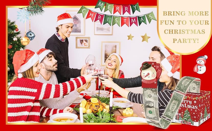 Christmas Party Gifts, Christmas Money Box for Cash Pull, Christmas Money Pull Box with Snowman Card and Transparent Bags, Christmas Money Pull Box, Christmas Money Pull Box for Kids Adults