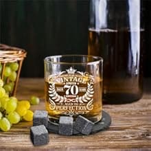70th Birthday Gifts for Men Whiskey Glass Set, 70th Birthday Party Supplies with 11 Oz Whiskey Glass Coaster Stone Baseball Cap Apron Sock Funny Toilet Paper Keychain for Him, Dad, Husband, Friends