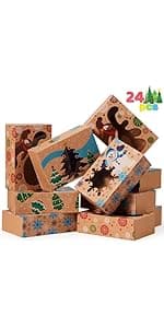 JOYIN 12PCS Christmas Cookie Boxes for Gift Giving, 8.75" x 5.75" x 2.75" Xmas Holiday Bakery Treat Boxes with Window, Kraft Cookie Tin Container Box for Baked Goods, Cupcake, Pastry, Candy, Brownies