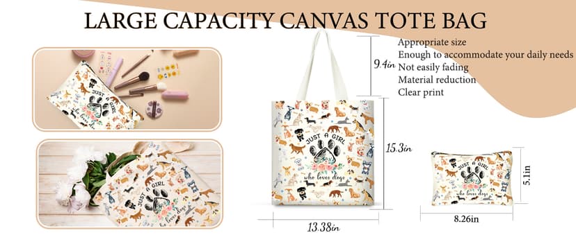 Cute Gifts for Dog Lover, Dog mom Gift Reusable Grocery Beach Shopping Bag for Women, Birthday Gift for Mom Daughter Friends Sisters Who Loves Dogs