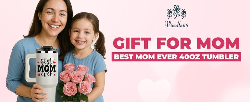 Vivulla68 Best Mom Ever Tumbler With Handle 40oz, Mommy Coffee Mug, Mama Tumblers, Momma Gift Ideas, Funny Birthday Present For Her, Cute Mother Day Gift Tumbler, Mom Cup