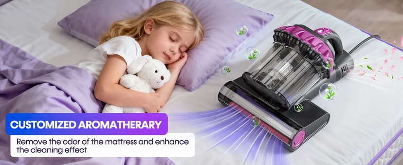 Mattress Vacuum Cleaner 550W 18KPa Bed Vacuum Cleaner with Smart Dust Sensor, UV-C Light, 149°F Heat, HEPA Filter, Handheld for Bed Sofa Couch