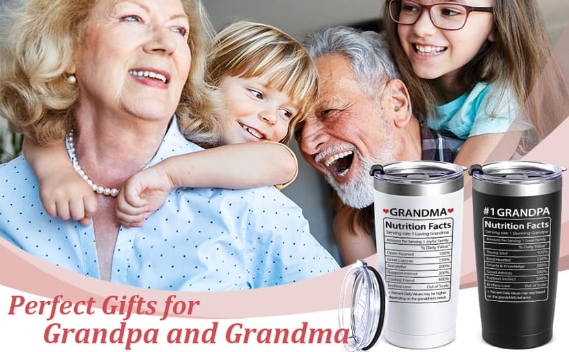 Lifecapido Gifts for Grandparents, 20oz Nutrition Facts Grandma Grandpa Tumbler Set, Grandparents Christmas Birthday Mothers Day Fathers Day Announcement Gifts for Grandma and Grandpa