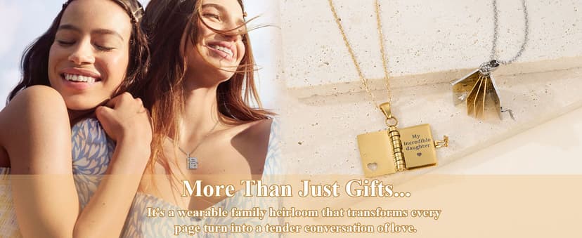 RANKEEF My Little Star Book Necklace - My Incredible Daughter Book Necklace Daughter Gifts from Dad Mom Mother Adjustable Silver 18k Gold Jewelry Openable with 6 Pages Gifts of Love