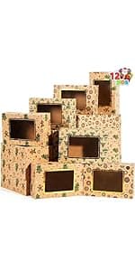 JOYIN 12PCS Christmas Cookie Boxes for Gift Giving, 8.75" x 5.75" x 2.75" Xmas Holiday Bakery Treat Boxes with Window, Kraft Cookie Tin Container Box for Baked Goods, Cupcake, Pastry, Candy, Brownies