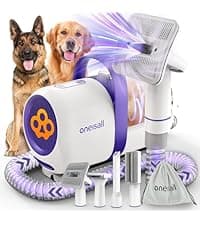 oneisall Dog Grooming Vacuum, Pet Grooming Vacuum with Clipper Nail Grinder, 1.5L Dust Cup Dog deshedding Brush with 7 Tools for Shedding Pet Hair, Home Cleaning(Blue)
