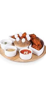 PICNIC TIME Wine Appetizer Plates, Set of 4 Wooden Cocktail Plates with Glass Holder, Mini Charcuterie Boards for Wine and Cheese Parties, Acacia Cheese Board Serving Trays (Oval - Acacia Wood)