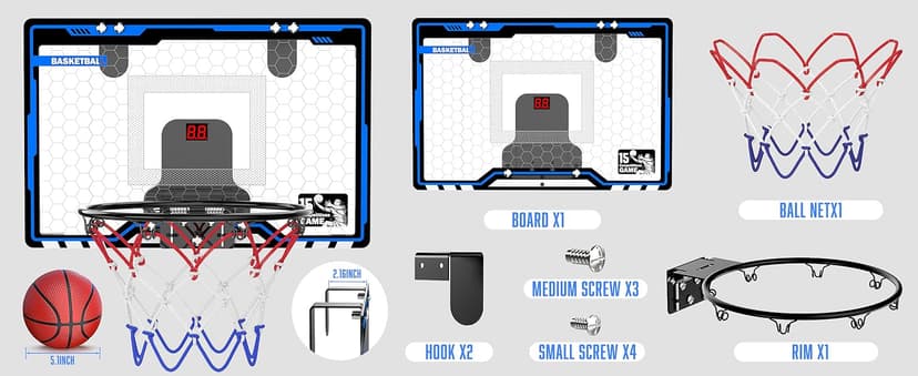 HopeRock Indoor Mini Basketball Hoop for Kids, Basketball Hoops Over The Door with LED Lighting, Mini Hoop with Scoreboard & 3 Balls, Basketball Toys Gifts for 5 6 7 8 9 10 11 12 Year Old Boys Girls