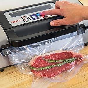 Nesco Deluxe Food VS-12 Vacuum Sealer, 130 Watts, Kit Bags & Viewing Lid, Compact, Silver