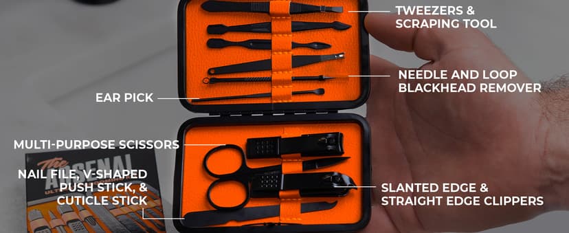 Wild Willies 10-Piece Pedicure & Manicure Kit for Men & Women - Includes Nail Clippers, Scissors, Tweezers, Files - Compact Travel Nail Grooming Kit, Mens Nail Care Set