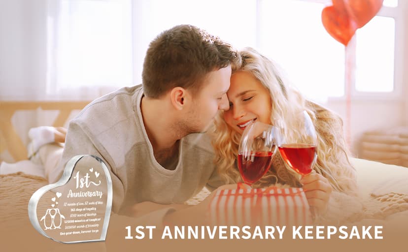 1 Year Anniversary Wedding Gifts for Boyfriend Girlfriend, One Year 1st Anniversary Romantic Gifts for Him Her, Heart Shaped Acrylic Block for Couple Husband Wife, Penguin Keepsake