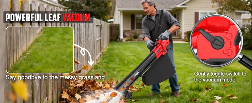 3-in-1 Electric Leaf Blower with Vacuum & Mulcher Compatible for Milwaukee 18V Battery, Leaf Vacuum Cordless with Bag 40L, Leaf Mulcher Cordless Leaf Blowers for Lawn Care, Turbo Mode (No Battery)