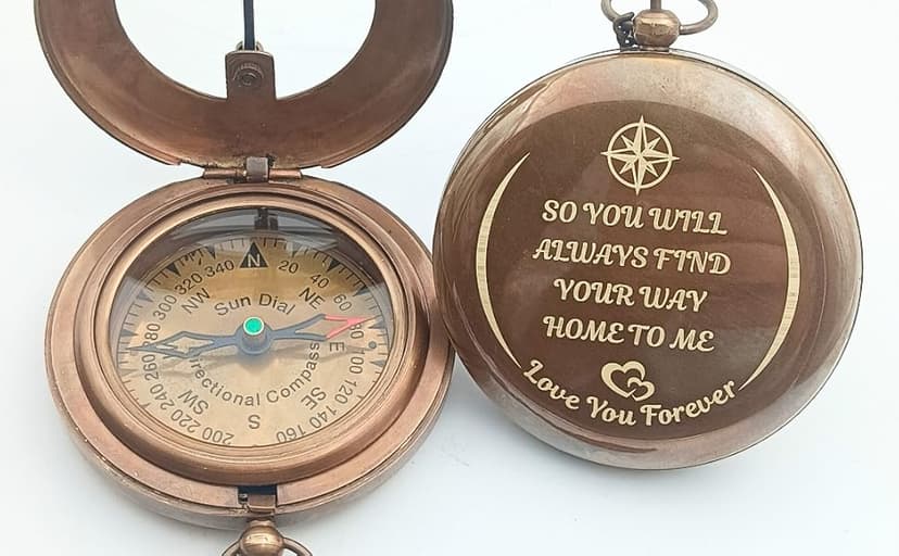 So You Can Always Find Your Way Back to Me - Personalized Sundial Compass - Luxury Gift - Anniversary Sundial Compass - Brass Compass Personalised Gifts for Men with Engraved Message, 3 inch