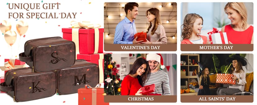 Janhavi Personalized Toiletry Bag for Men, Gifts for Boyfriend, Toiletry Bag For Shower Caddy,Personalized Initials & Mountain, Mens Toiletry Travel Bag, Travel Essentials for Men (Brown J)