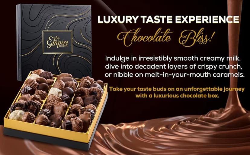 Chocolate Gift Box with Assorted Gourmet Chocolates - Food Gift Basket for Women and Men - Birthday, Thank You, Present idea for Him and Her