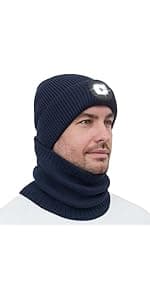 MELASA Unisex Hat with Light, USB Rechargeable Hands Free Headlamp LED Beanie, Winter Gifts for Men Dad Father Husband Him