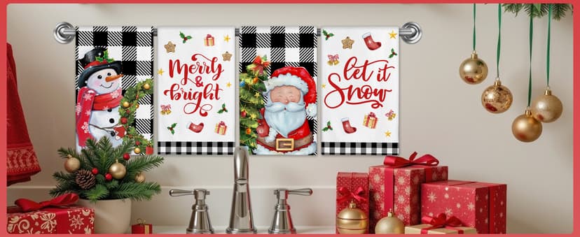 pinatas Christmas Kitchen Towels, Christmas Hand Towels Bathroom, Xmas Kitchen Decor, Black Buffalo Plaid Dish Towel Set of 4, Xmas Housewarming Gifts