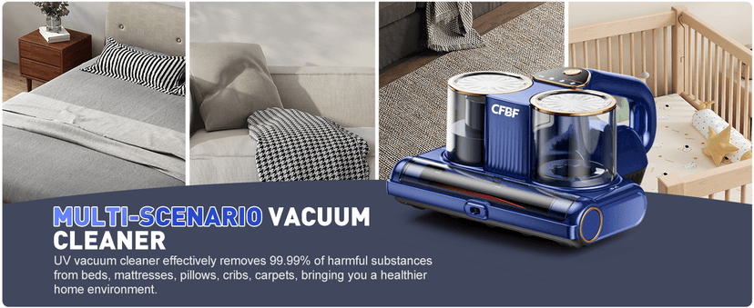 Mattress Vacuum Cleaner, Bed Vacuum Cleaner with 16Kpa Suction 253.7nm UV-C Light, Ultrasonic & High Heating, 500W Powerful Double-Cup Handheld Vacuums for Bed, Sofa, Couch, Crib, 16.4FT Corded