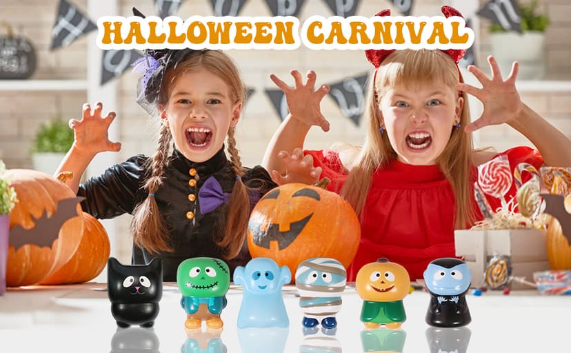 New 6 Packs-Halloween Squishies Toys Slow Rising Party Favors:Pumpkin,Zombie,Black Cat,Mummy,Vampire,Ghost Halloween Treat Bag Classroom Prizes,Stress Relief Toys for Kids Toddlers Gift